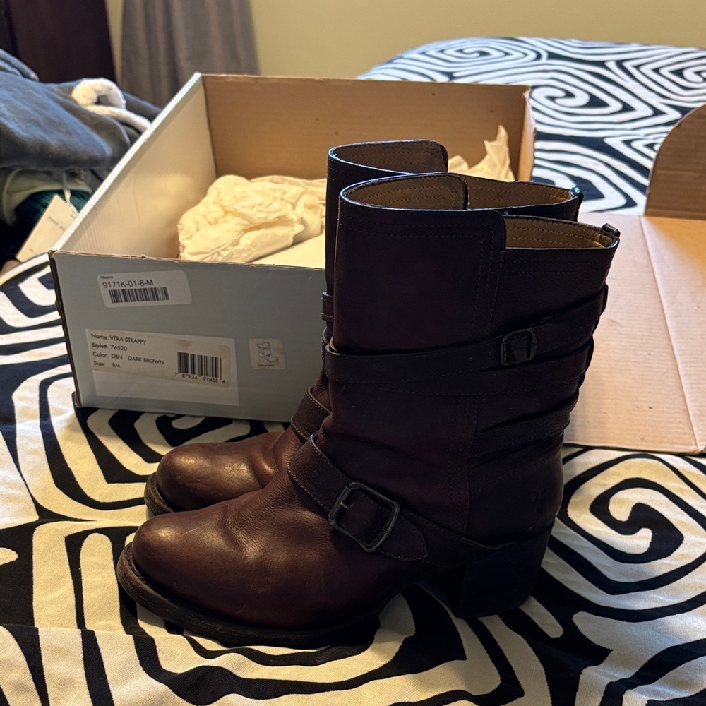 Frye Tan Leather Boots with Buckle